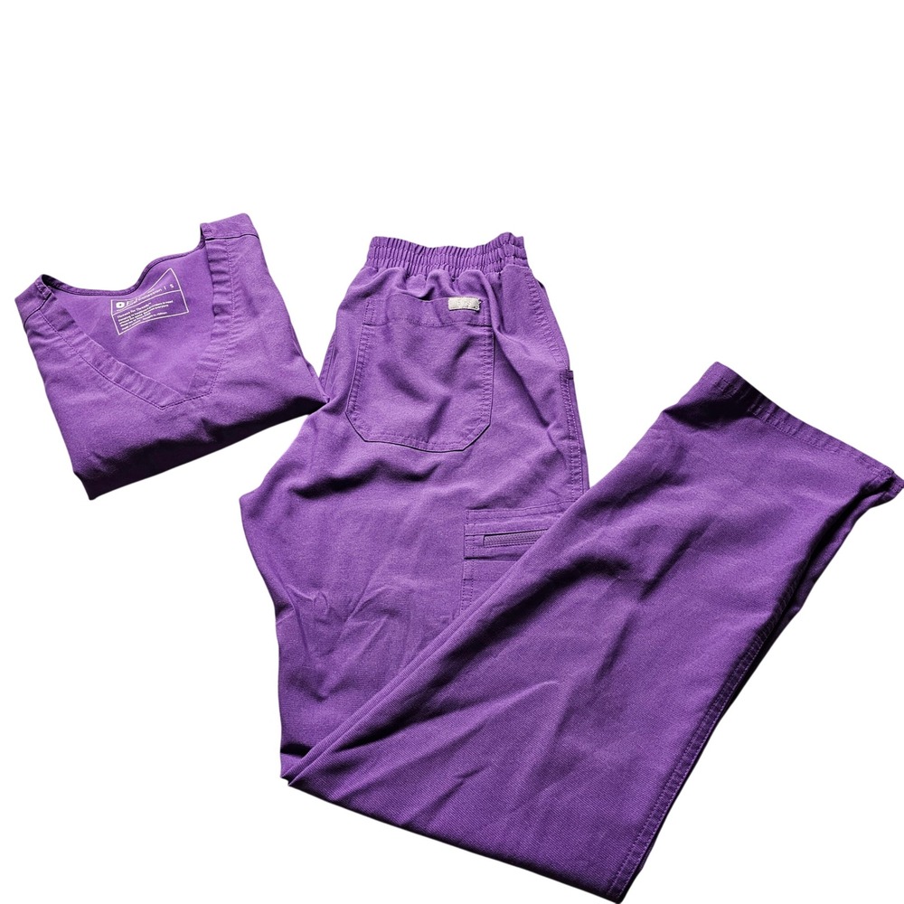 FIGS Technical Collection Scrub Set Small Purple V-Neck Top Jogger Pants S Women